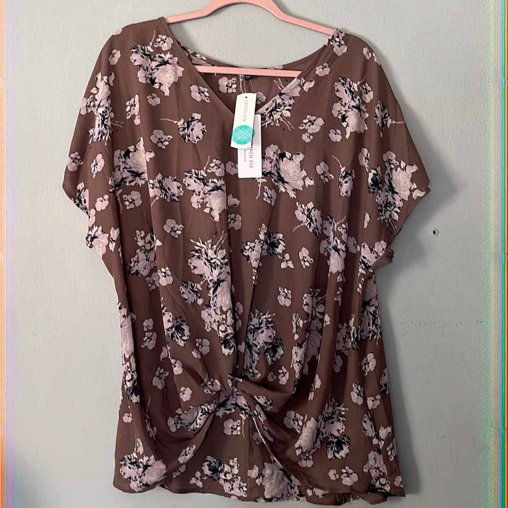 Stitch fix West Kei Allura knot detail v neck short sleeve high low blouse XXL